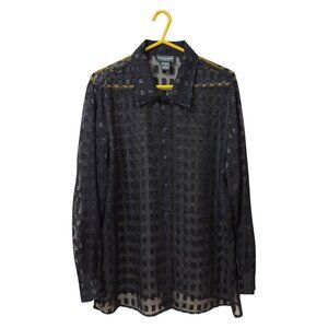 Notations Clothing Co. Black Semi Sheer Checkered Button-Up Blouse Size XL Top
